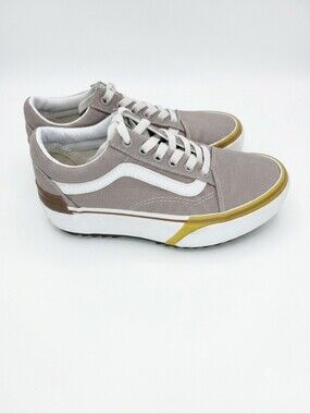 ​Vans Old Skool Mod Skate Shoes Women Size 5.5 Taupe Canvas Platform Sneakers